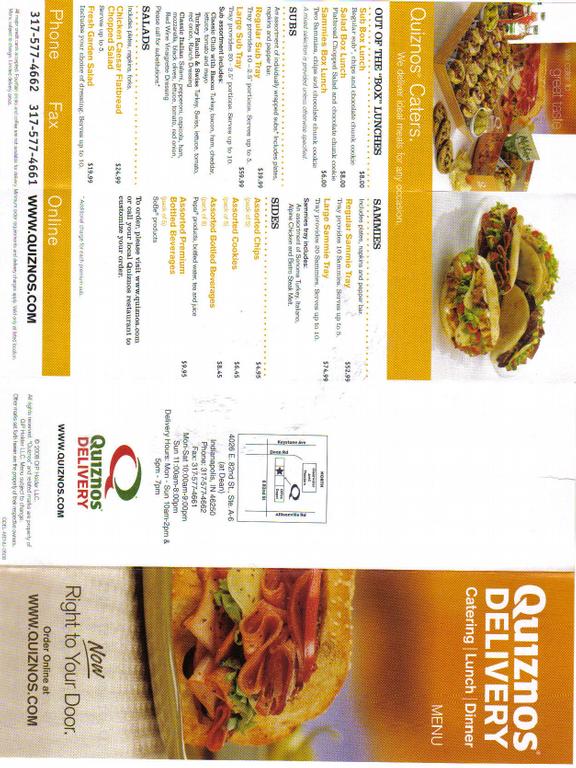 Delivery Menu 1-2.jpg from Quiznos Subs in Indianapolis, IN 46250
